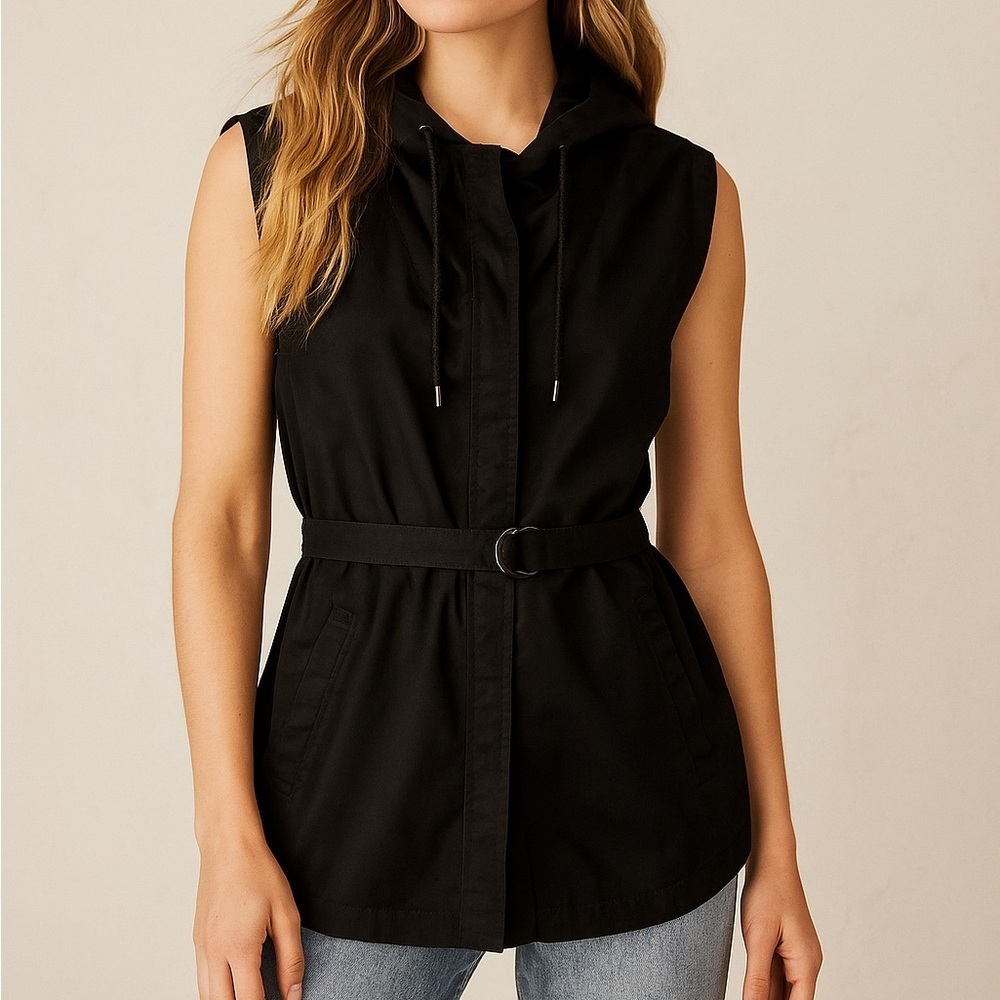 LAFAYETTE 148 New York Anorak Button Down Hooded  Outdoor Sleeveless Jacket